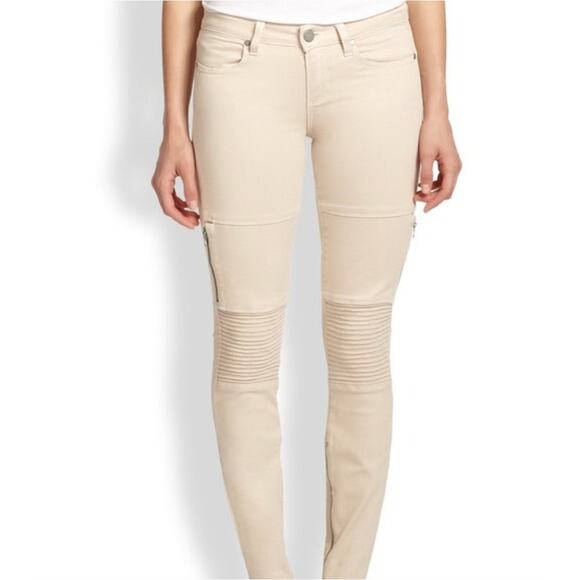 PAIGE Cassidy Skinny Moto Sandstone Pink Zip Pockets Jeans Size 32 - Picture 1 of 12